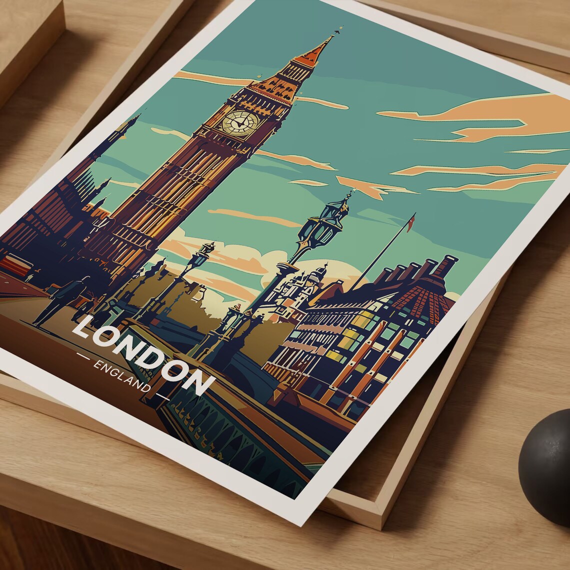 London Big Ben Clock Tower Westminster Bridge Street Travel Poster - Image 3