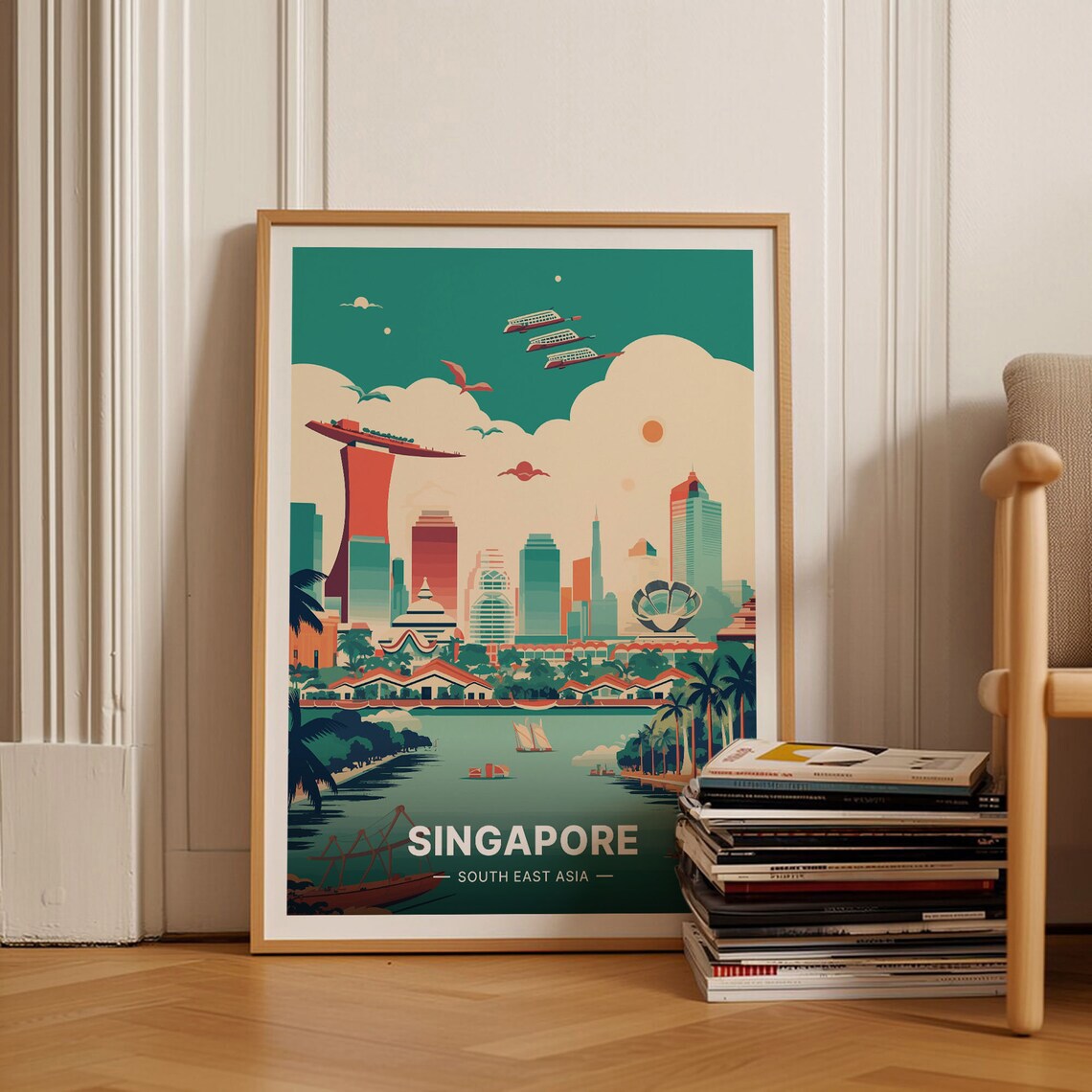 Singapore Travel Poster, Vibrant Cityscape Art Print