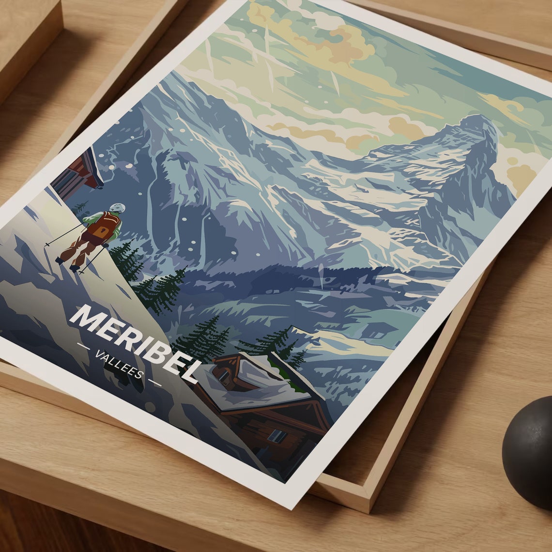 Meribel French Alps Ski Slopes Snowy Peak Winter Travel Poster - Image 3