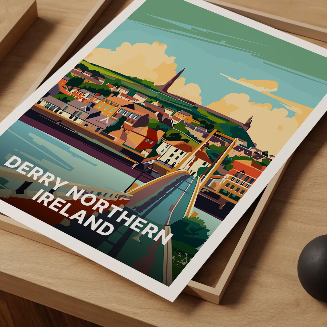 Derry Northern Ireland Vintage Travel Poster Peace Bridge City Art - Image 3