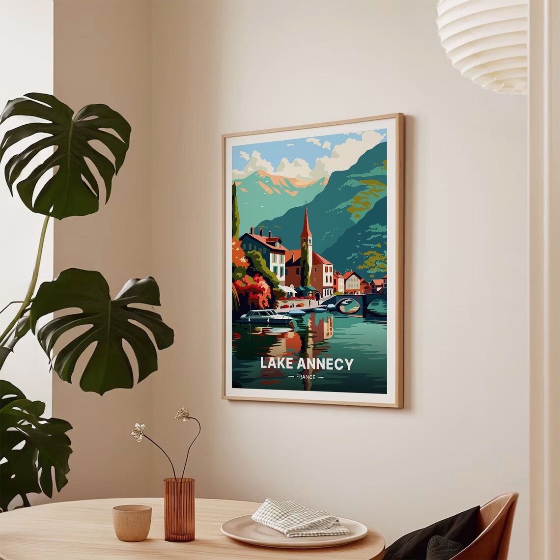 Lake Annecy France Alpine Lakeside Village Church Retro Travel Poster - Image 2