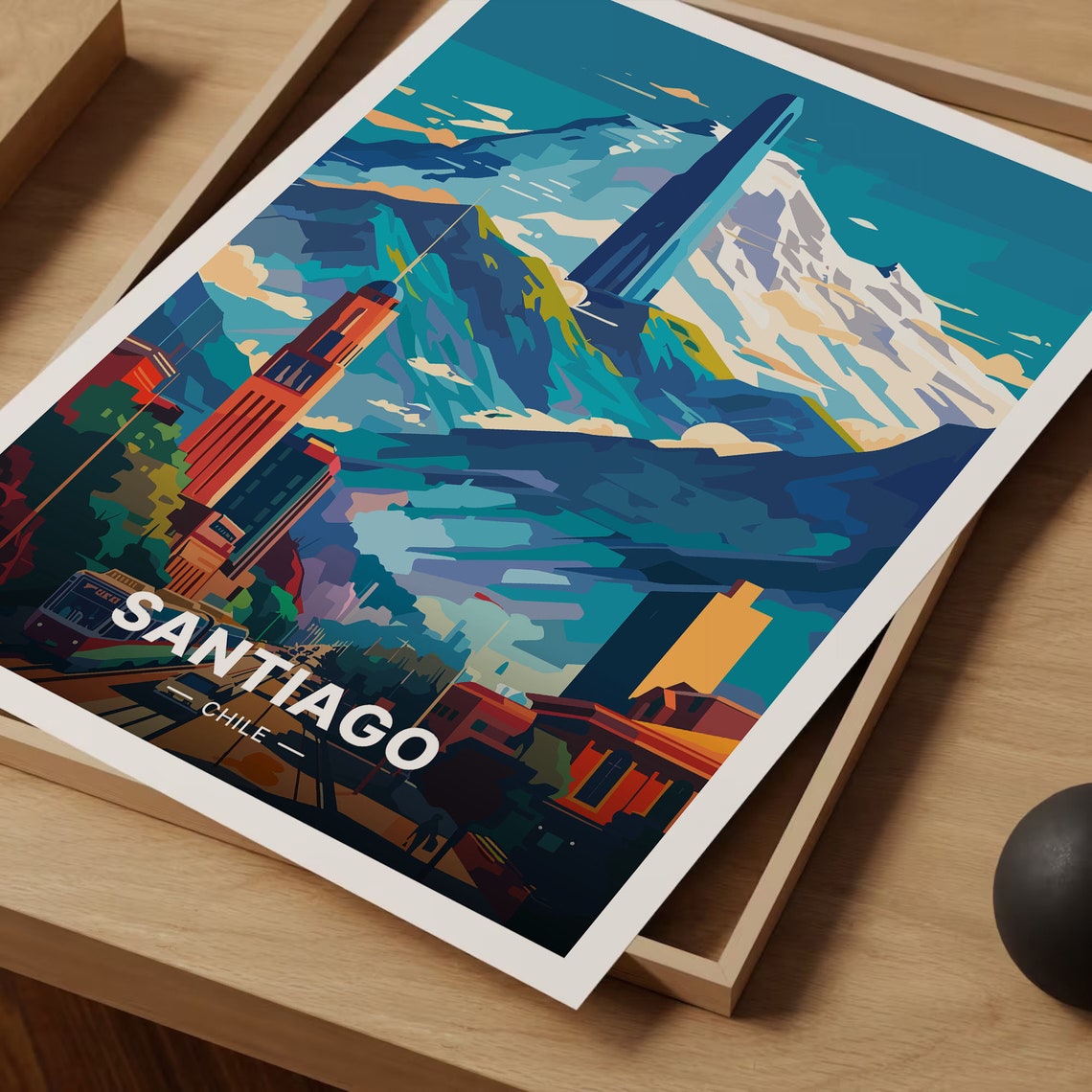 Santiago Chile Andes Mountain Skyline Cityscape Travel Poster - Image 3