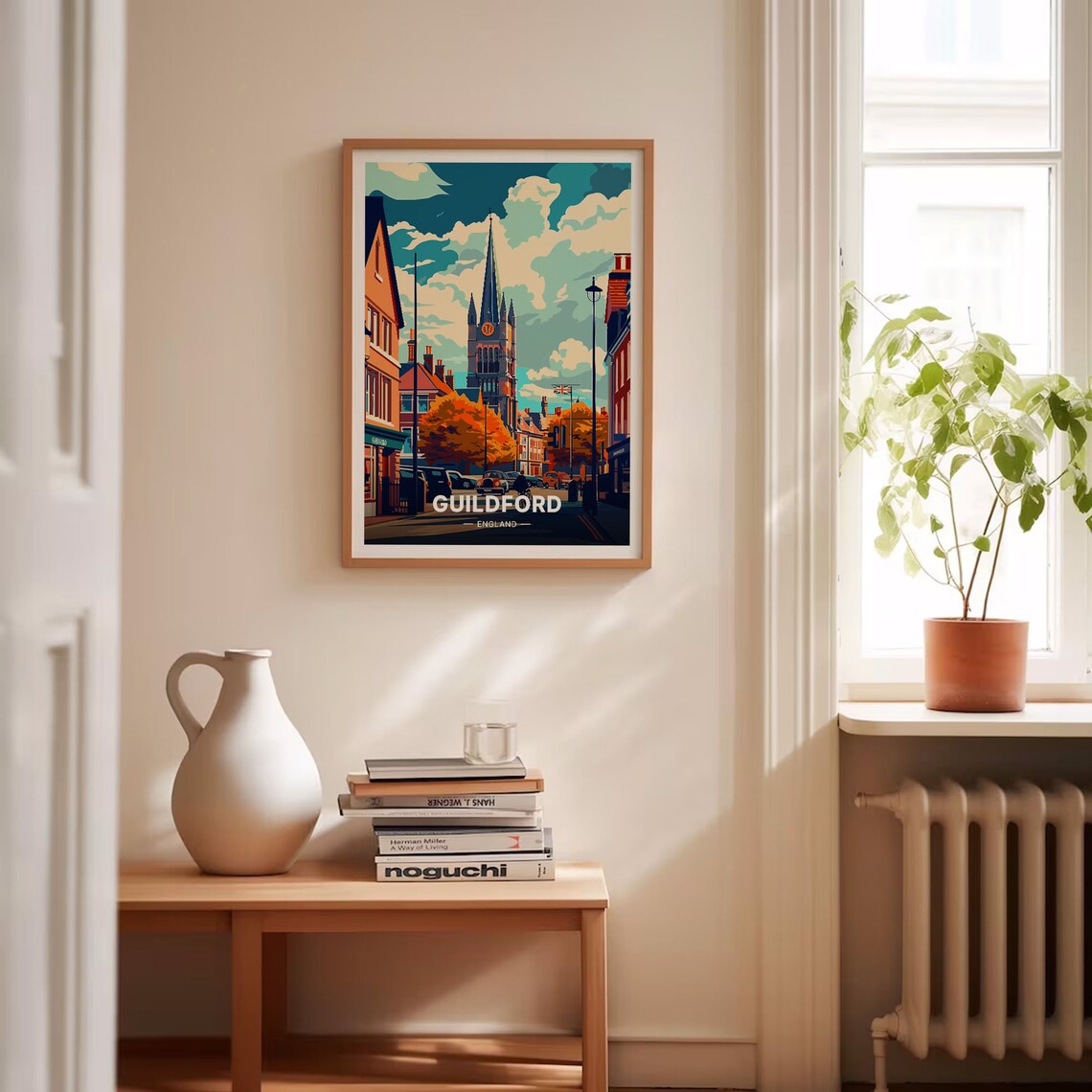 Guildford England Church Spire High Street Autumn Illustrated Poster - Image 4