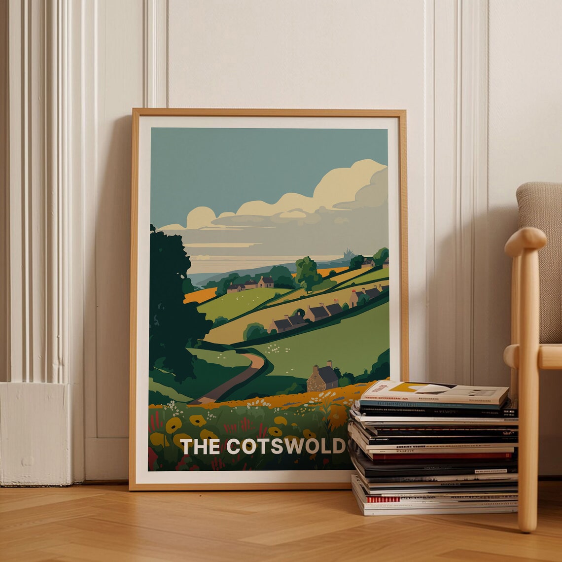 The Cotswolds England Rolling Hills Stone Cottages Countryside Poster