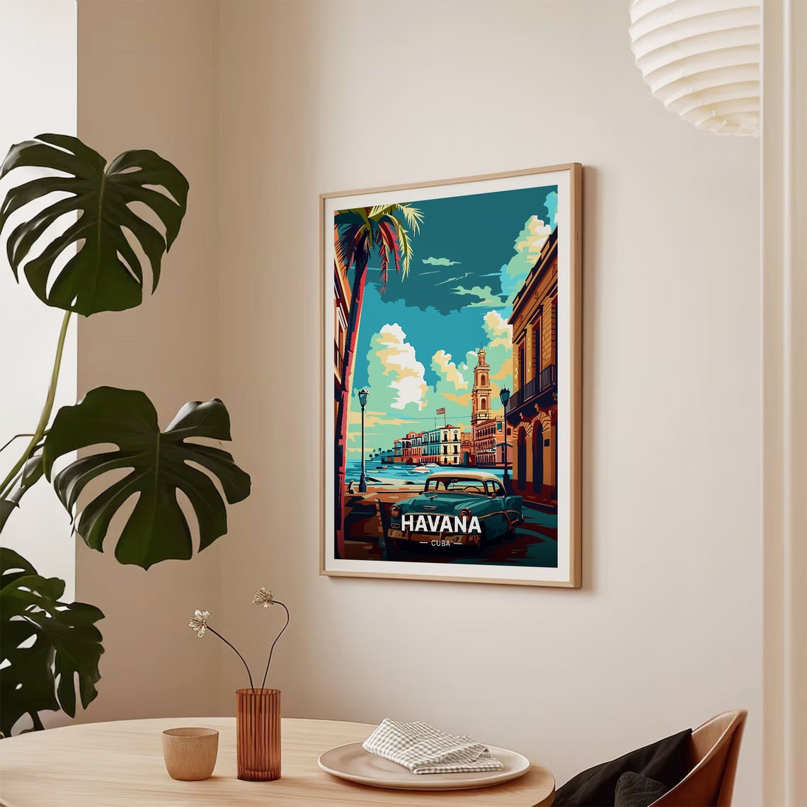 Havana Cuba Classic Car Waterfront Colonial Skyline Travel Poster - Image 2