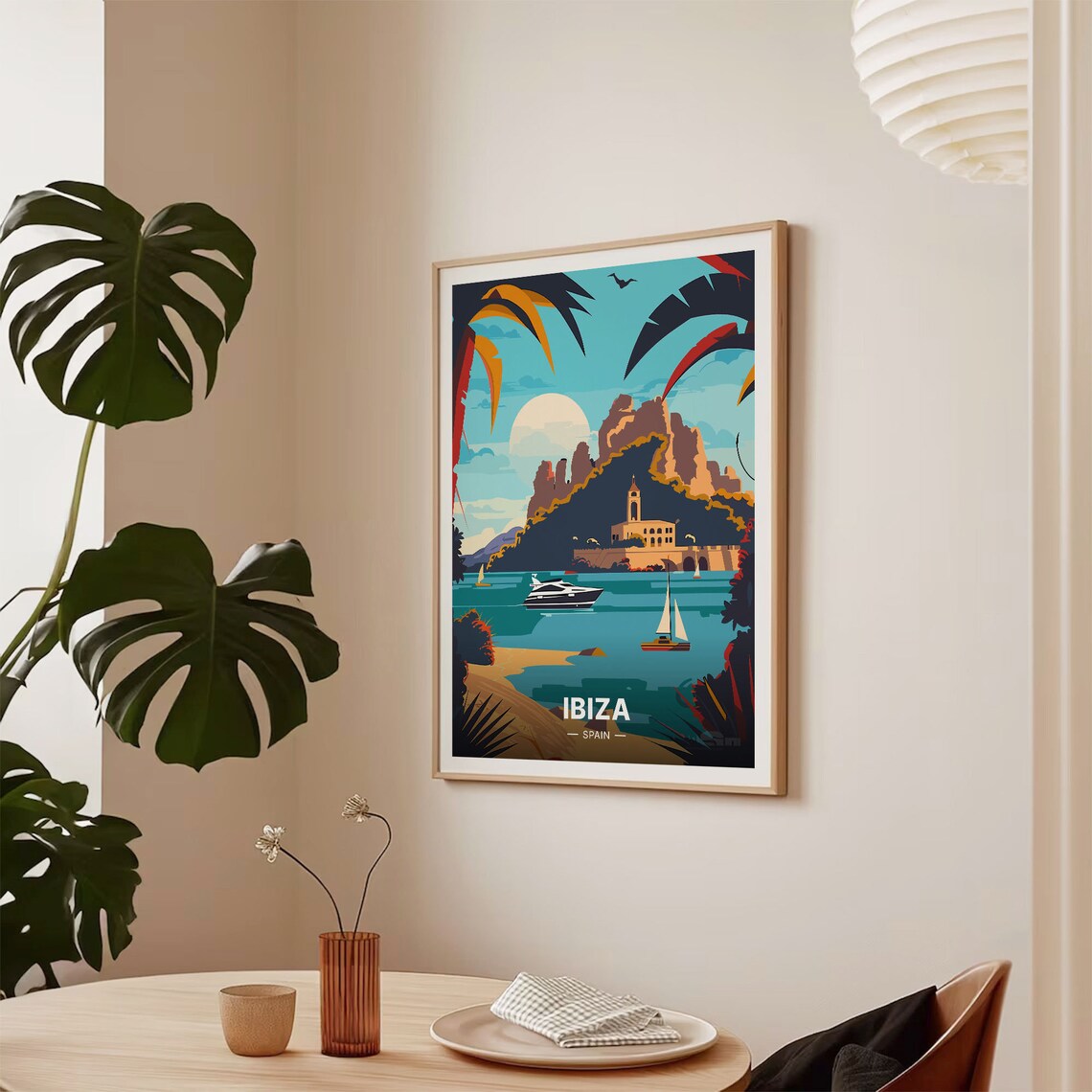 Ibiza Spain Travel Poster Boats Harbor Church Mid Century Modern Art - Image 2