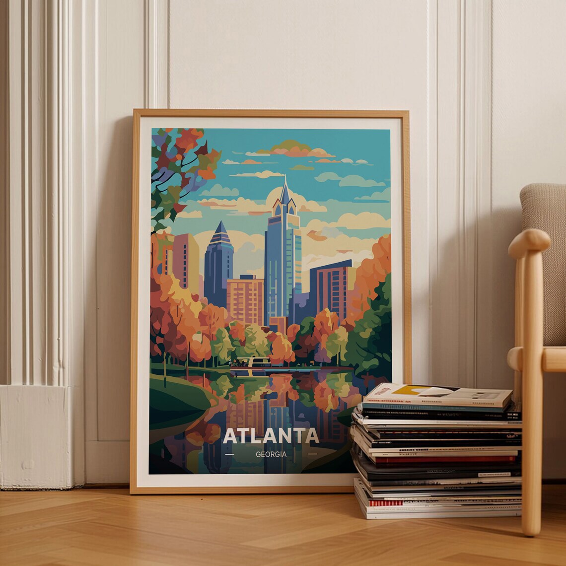Atlanta Skyline Poster, Mid-Century Modern Travel Print