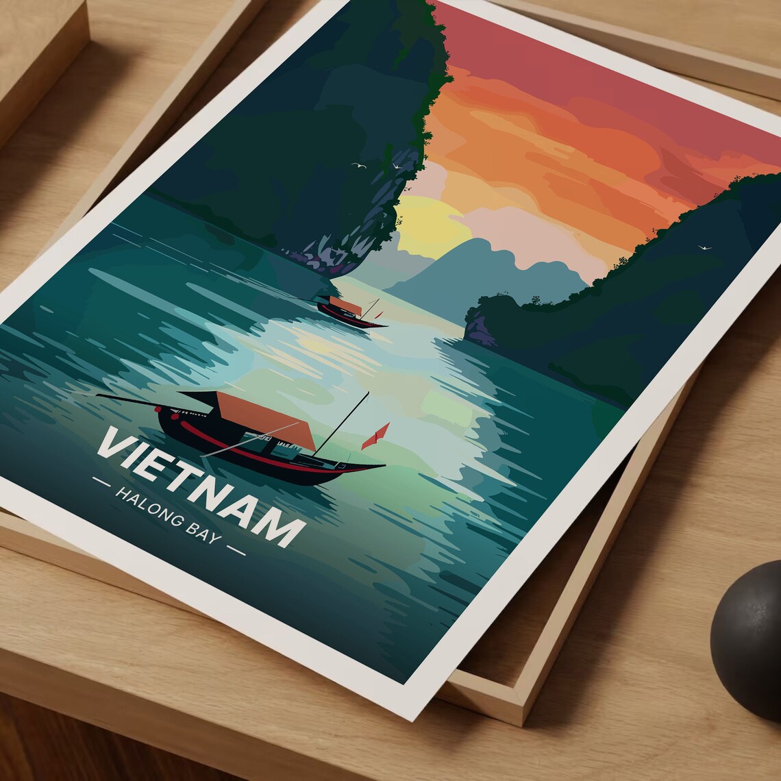 Vietnam Halong Bay Karst Islands Boat Sunset Exotic Travel Poster - Image 3