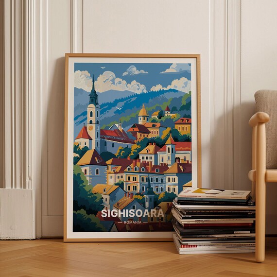 Sighisoara Romania Medieval Old Town Church Spire Travel Poster