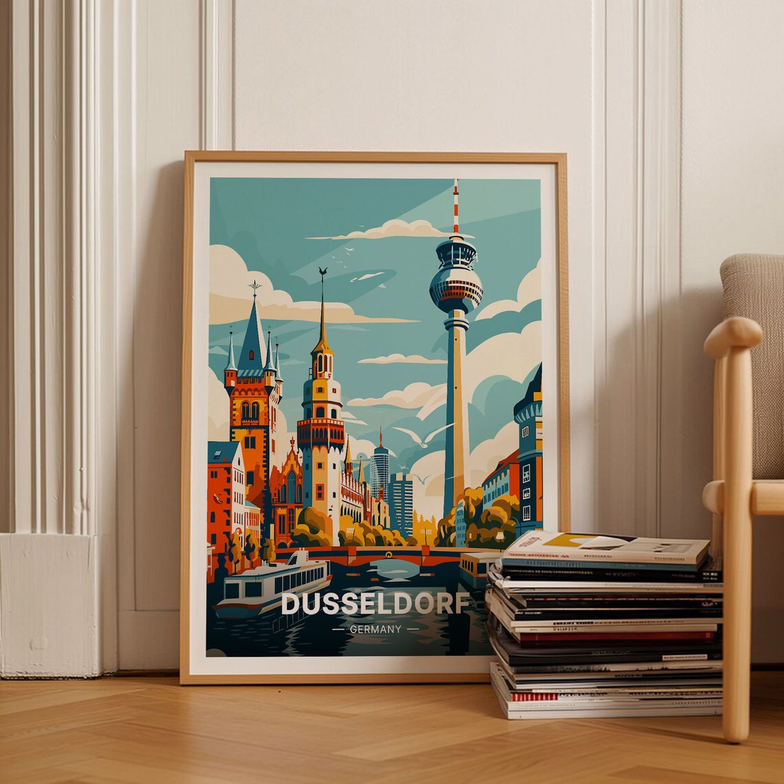Dusseldorf Germany Riverside Church Towers TV Tower Travel Poster
