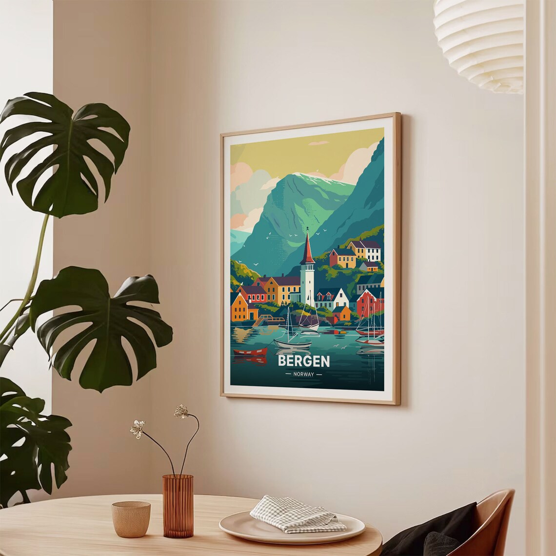 Bergen Norway Travel Poster, Scandinavian Art Print - Image 2