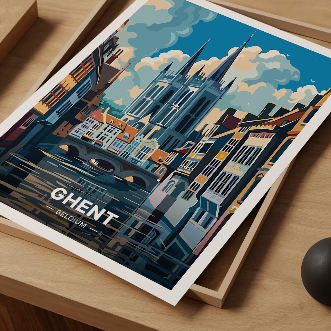 Ghent Belgium Cityscape Travel Poster, Home Decor - Image 3