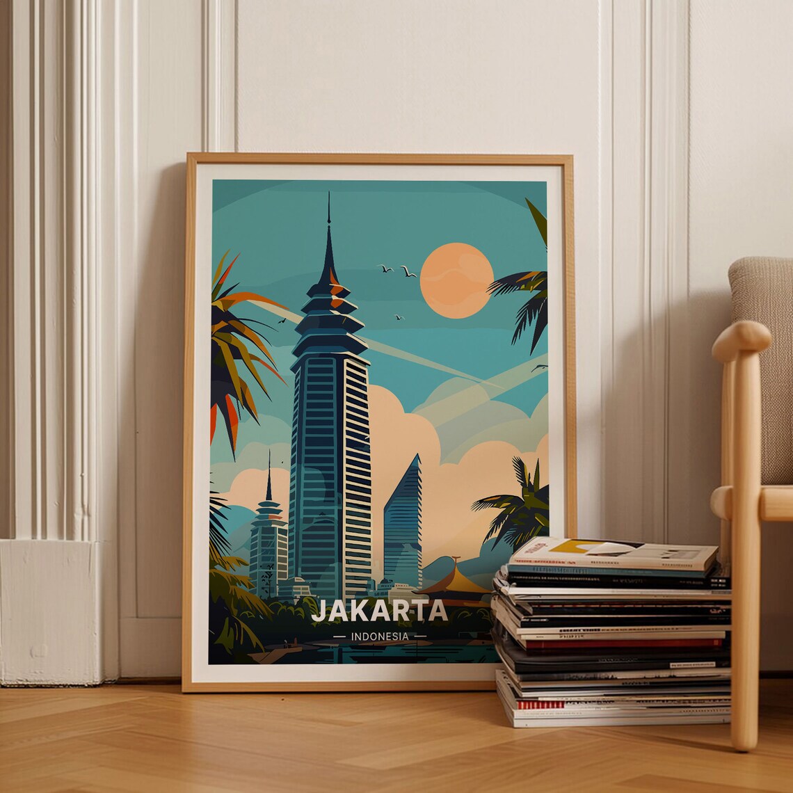 Jakarta Indonesia Travel Poster, Java Island Art