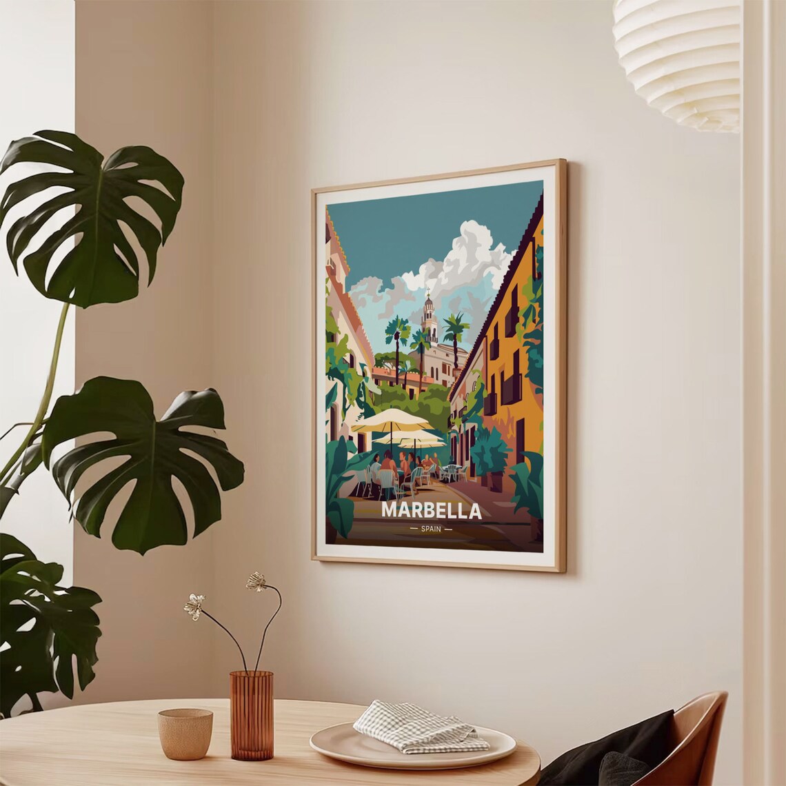 Marbella Spain Old Town Cafe Street Church Palms Vintage Travel Poster - Image 2