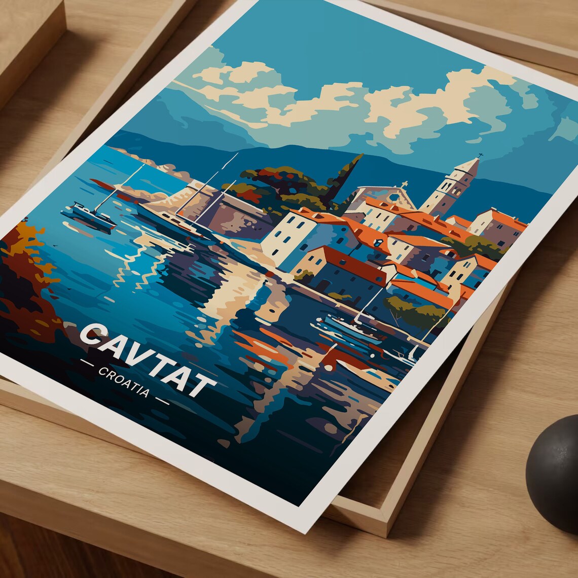 Cavtat Croatia Harbor Boats Waterfront Vintage Travel Poster - Image 3