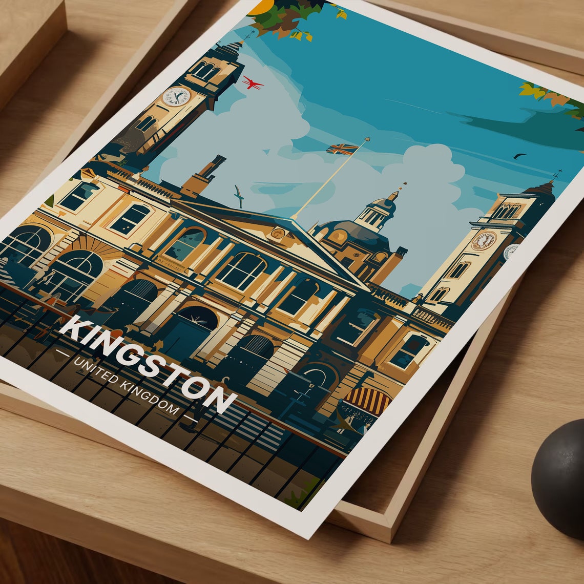 Kingston Upon Thames Guildhall Clock Towers Riverside Travel Poster - Image 3