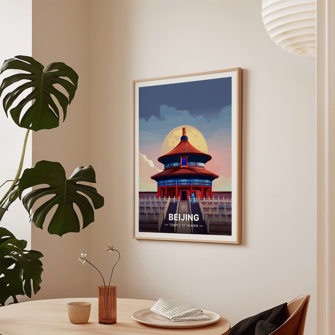 Beijing Temple of Heaven Travel Poster Moonlit Chinese Hall Art - Image 2