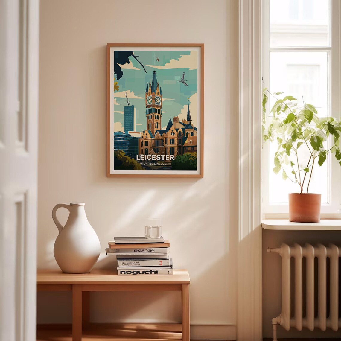 Leicester United Kingdom Travel Poster Clock Tower City Skyline Art - Image 4