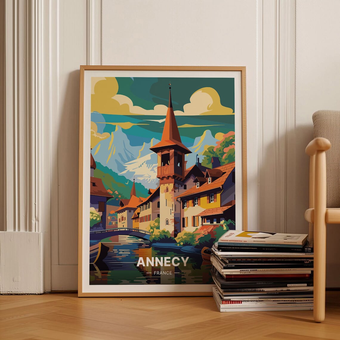 Annecy France Canal Old Town Mountain Reflection Travel Poster