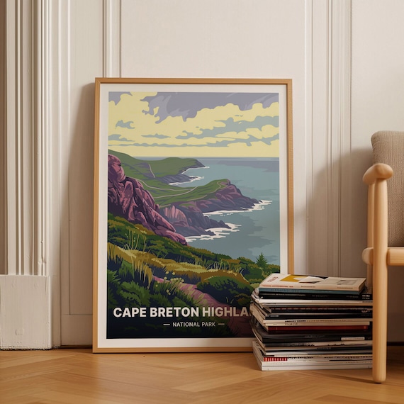 Cape Breton Highlands Retro Travel Poster, Nova Scotia