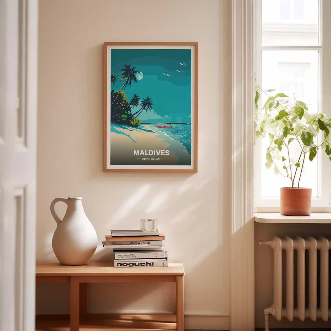 Maldives Indian Ocean Moonlit Beach Palm Trees Island Escape Poster - Image 4