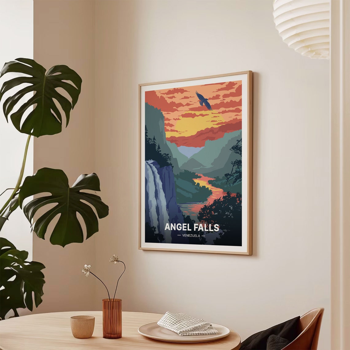 Angel Falls Venezuela Sunset Waterfall Jungle River Scene Poster - Image 2