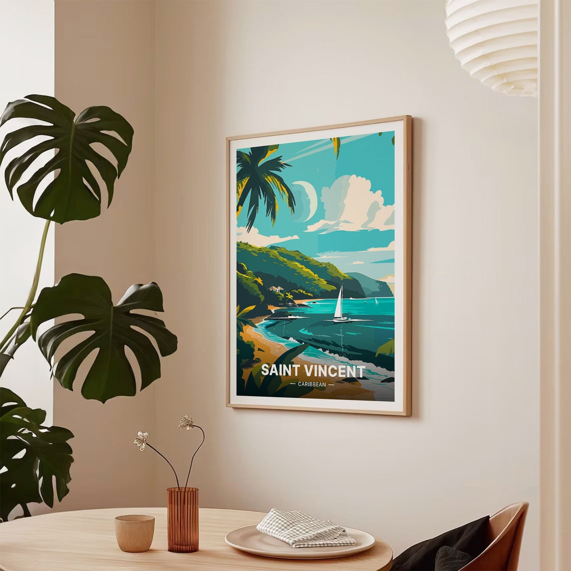 Saint Vincent Caribbean Tropical Beach Sailboat Moonlit Poster - Image 2
