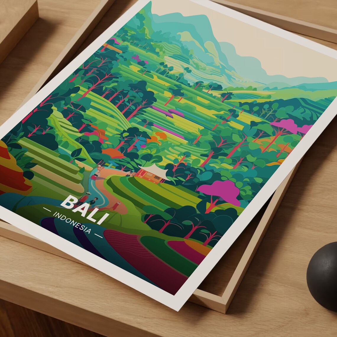 Bali Indonesia Vintage Travel Poster Lush Rice Terrace Jungle Art - Image 3