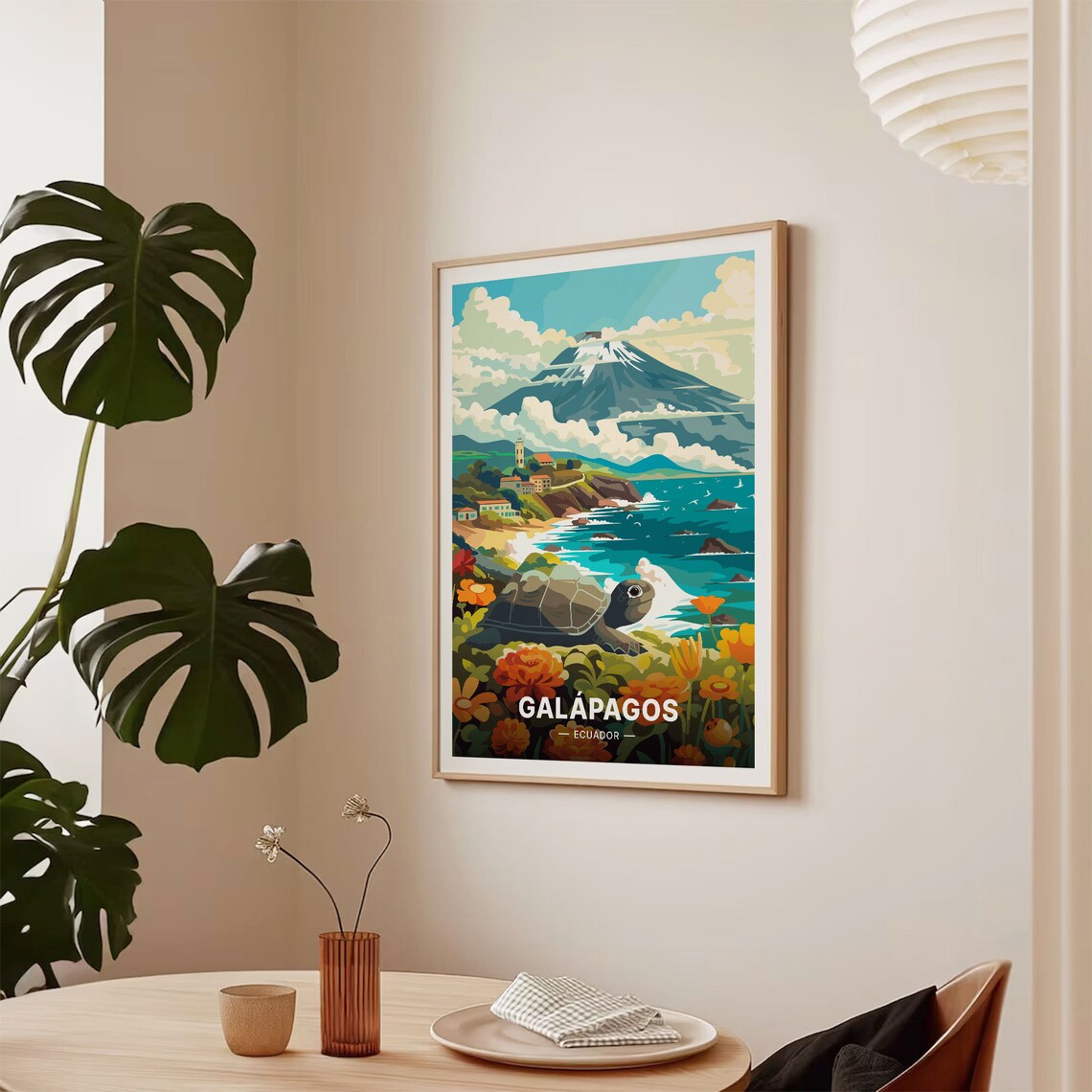Galapagos Islands Ecuador Giant Tortoise Volcano Coast Travel Poster - Image 2