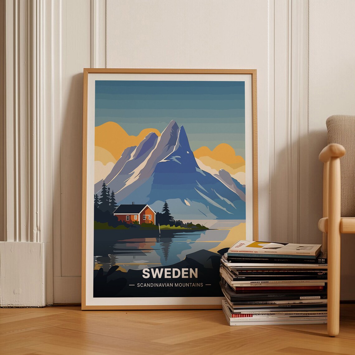 Sweden Travel Poster, Scandinavian Mountains Art
