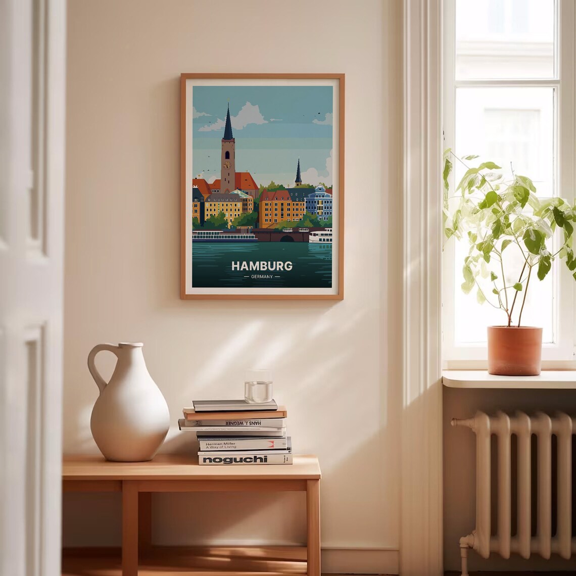 Hamburg Germany Harbor Skyline Clock Tower River Boats Travel Poster - Image 4