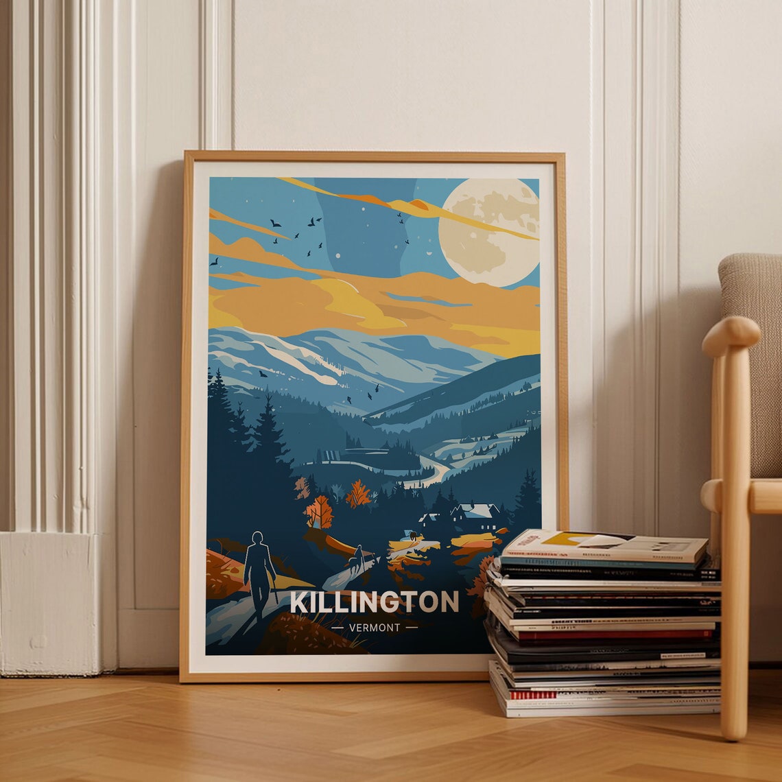 Killington Vermont Moonlit Mountains Village Lights Winter Poster