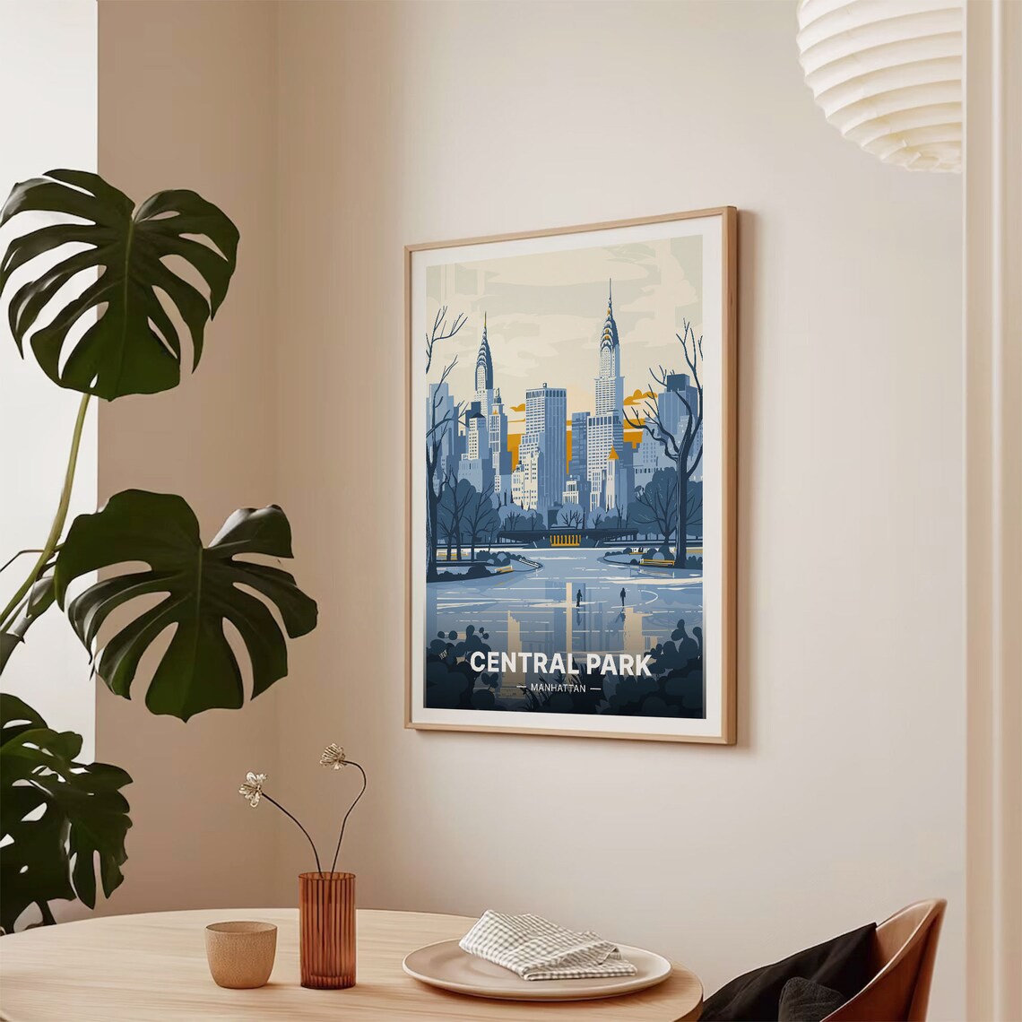 Central Park Manhattan Winter Skyline Snowy Illustrated Travel Poster - Image 2