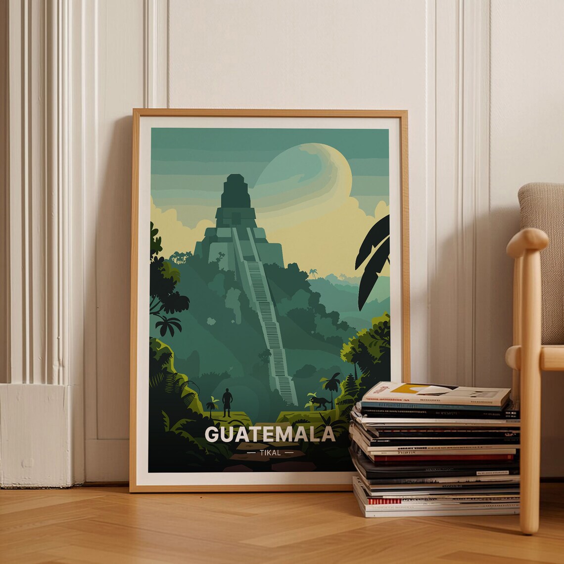 Guatemala Tikal Maya Jaguar Vintage Travel Poster
