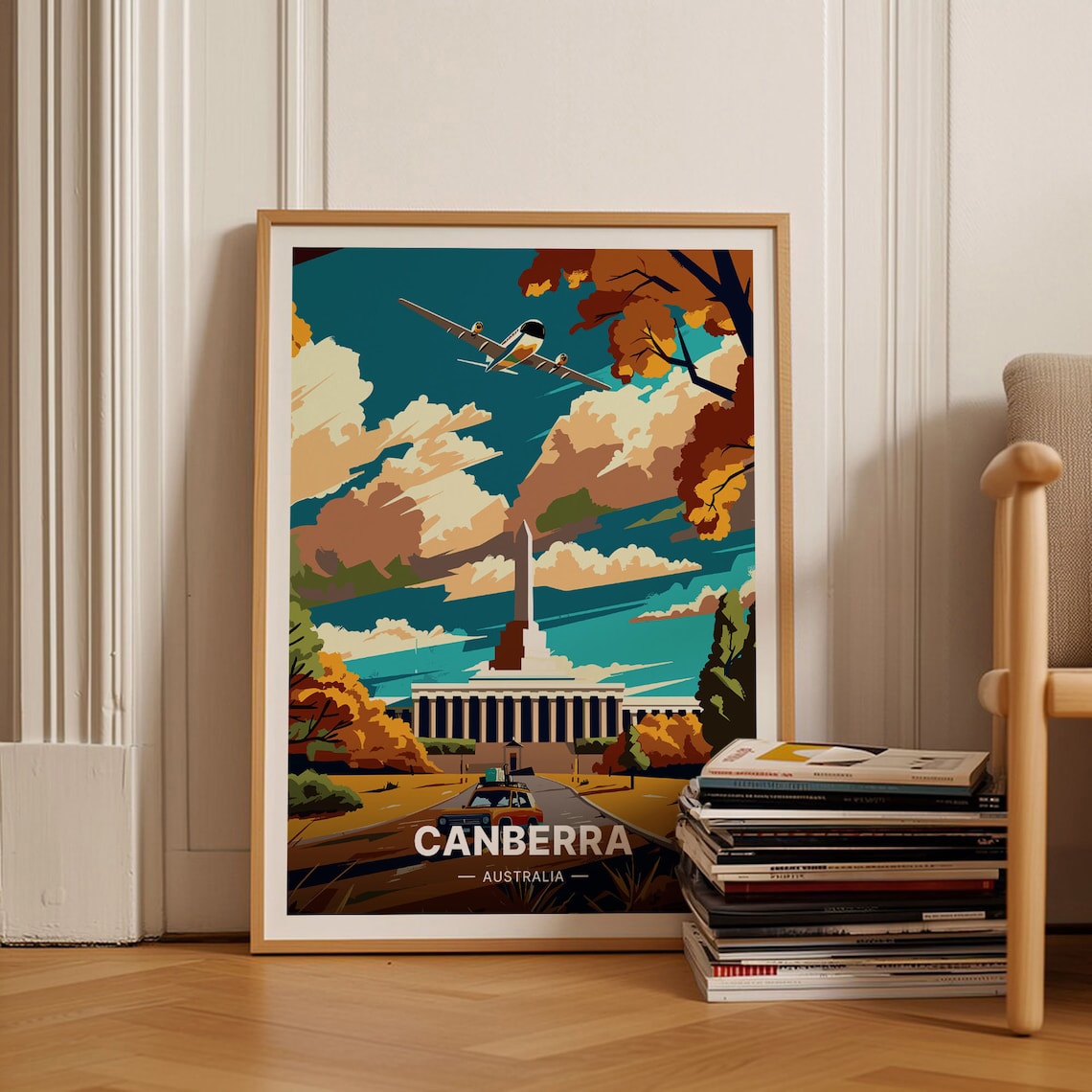 Canberra Australia War Memorial Plane Vintage Mid Century Travel Poster
