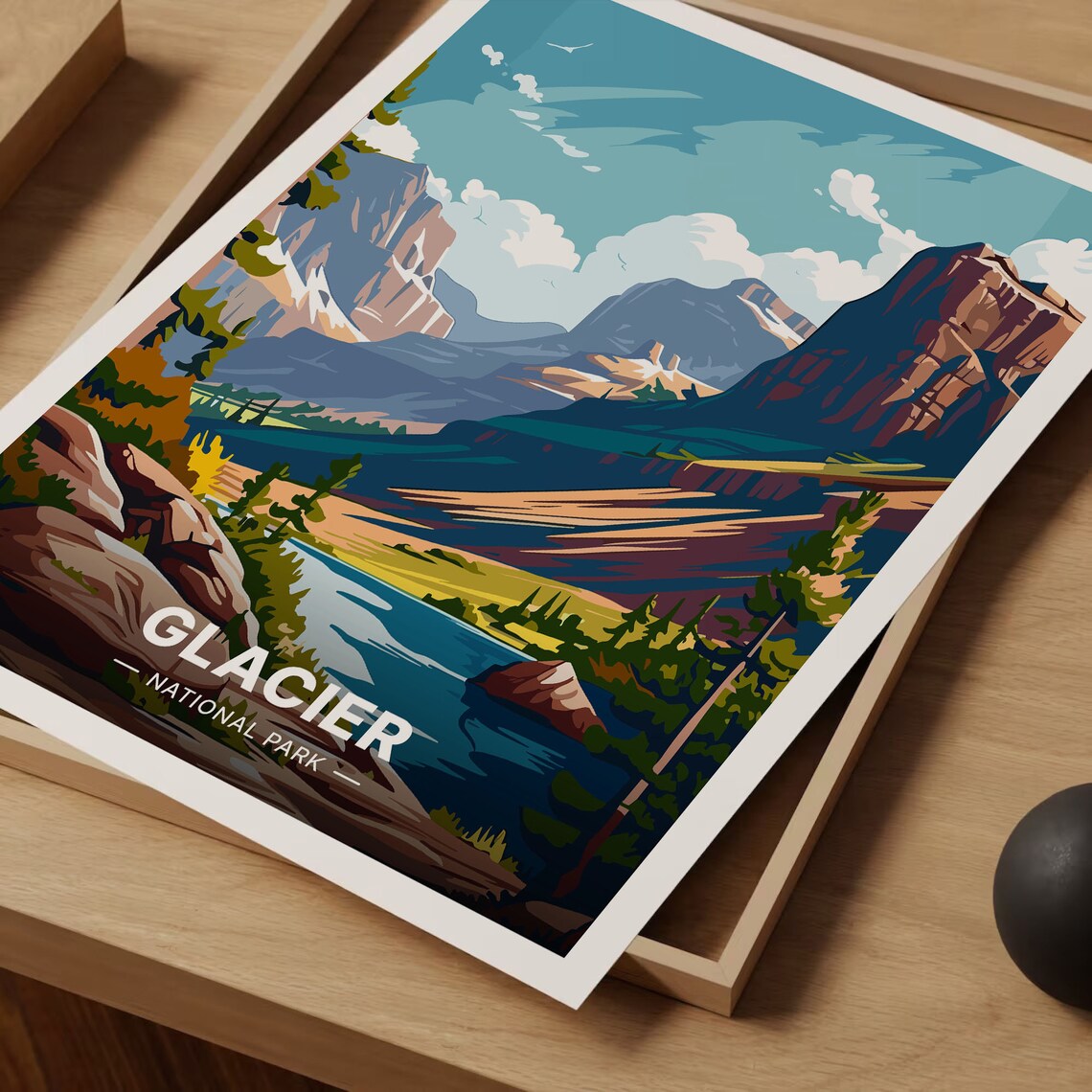 Glacier National Park Rocky Cliffs Lake Retro Vintage Travel Poster - Image 3