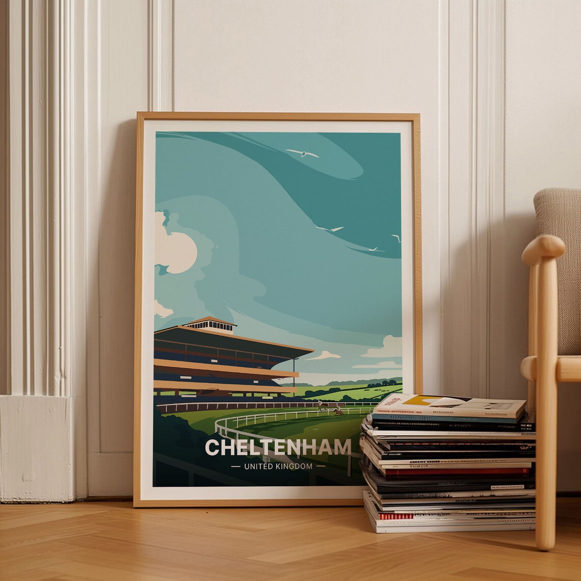 Cheltenham Racecourse Vintage Travel Poster Grandstand Racing UK Art