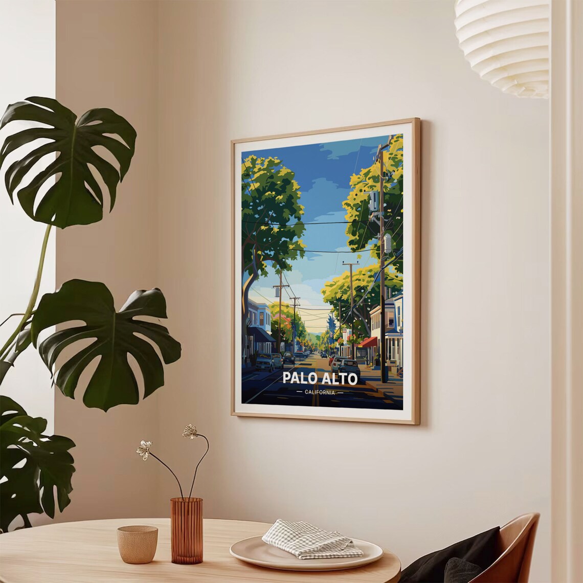 Palo Alto California Travel Poster Sunny Tree-Lined Street City Art - Image 2