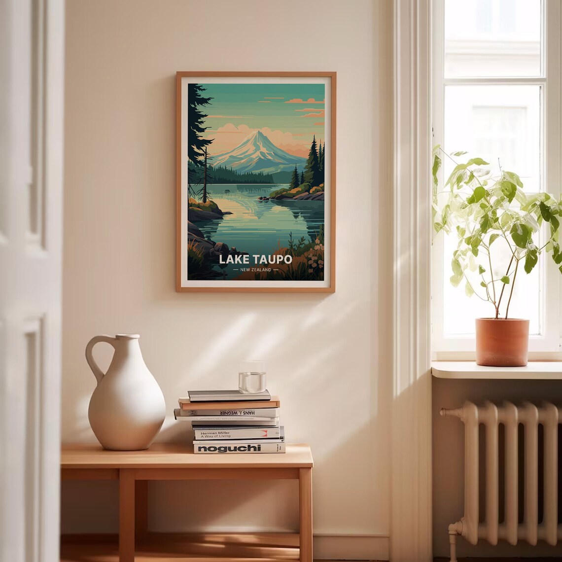 Lake Taupo New Zealand Snow Capped Peak Lakeside Travel Poster - Image 4