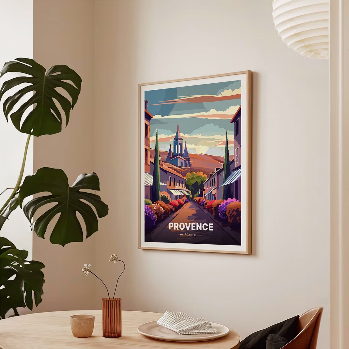 Provence France Village Street Church Cypress Sunset Travel Poster Art - Image 2