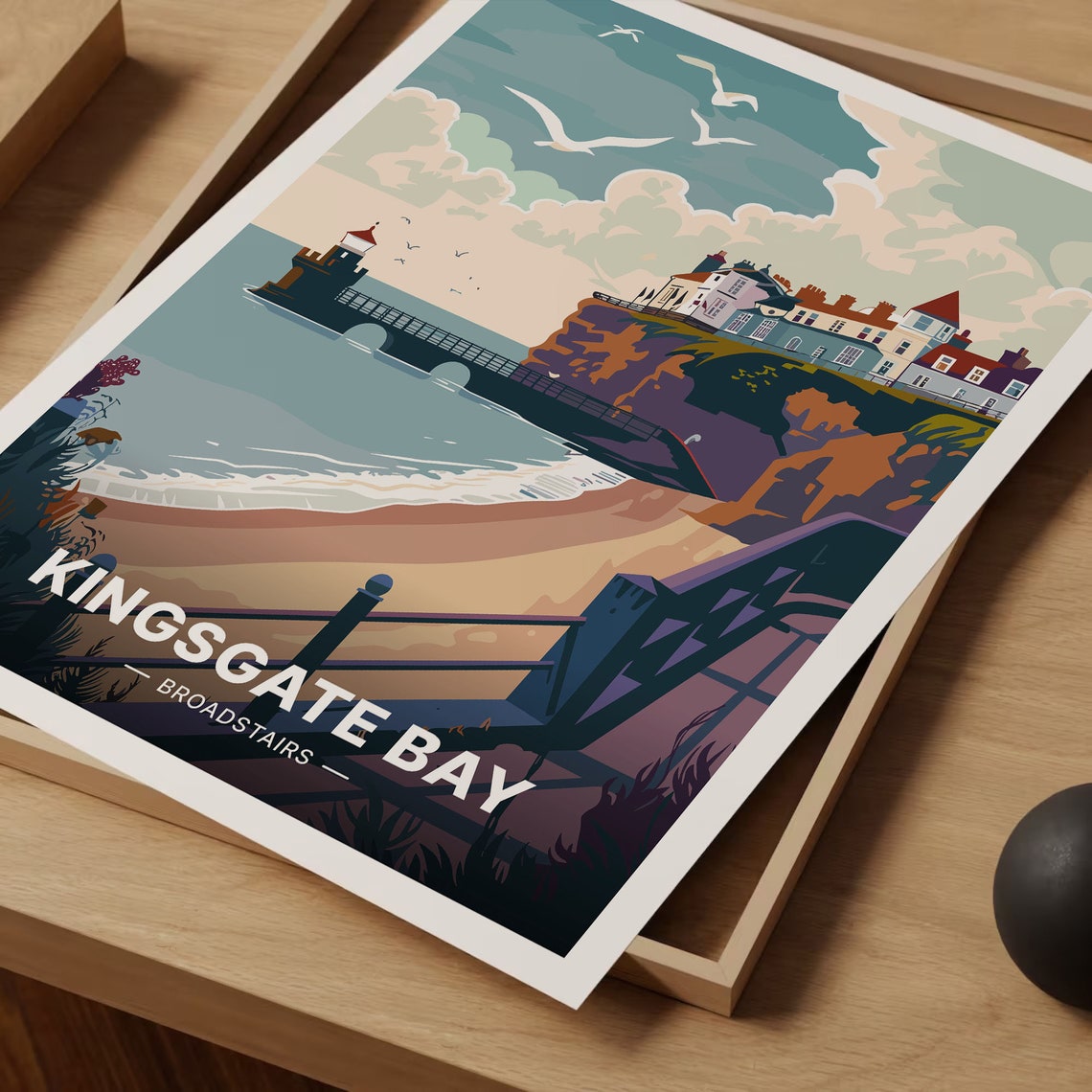 Kingsgate Bay Broadstairs Kent Pier Cliff Beach Vintage Poster - Image 3