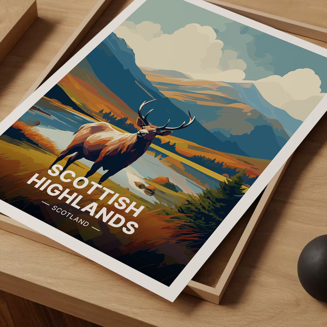 Scottish Highlands Scotland Red Deer Stag Mountain Travel Poster - Image 3