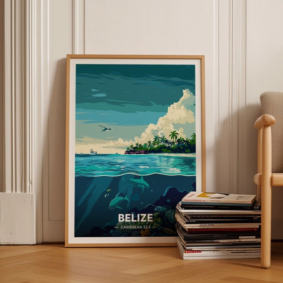 Belize Travel Poster Caribbean Sea Art Unique Wedding Gift Birthday Present Idea Home Decor C20 384
