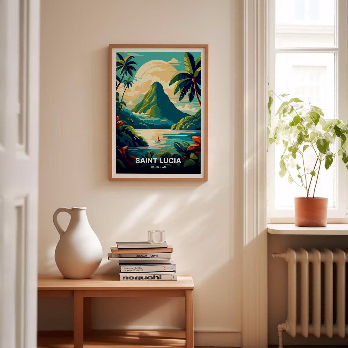 Saint Lucia Caribbean Piton Sailboat Palm Sunset Travel Poster - Image 4