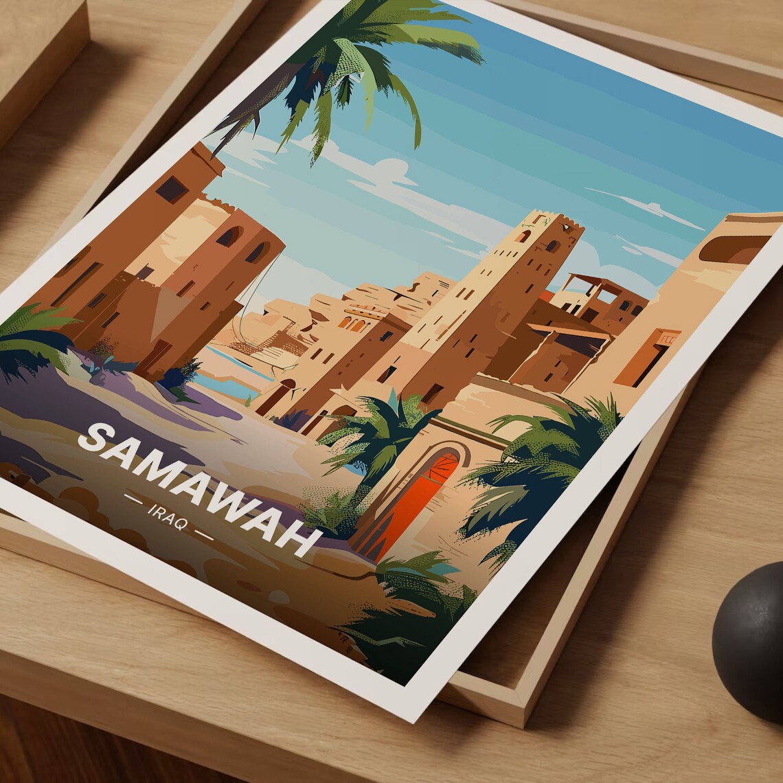 Samawah Iraq Old Town Sandstone Palms Retro Vintage Travel Poster - Image 3