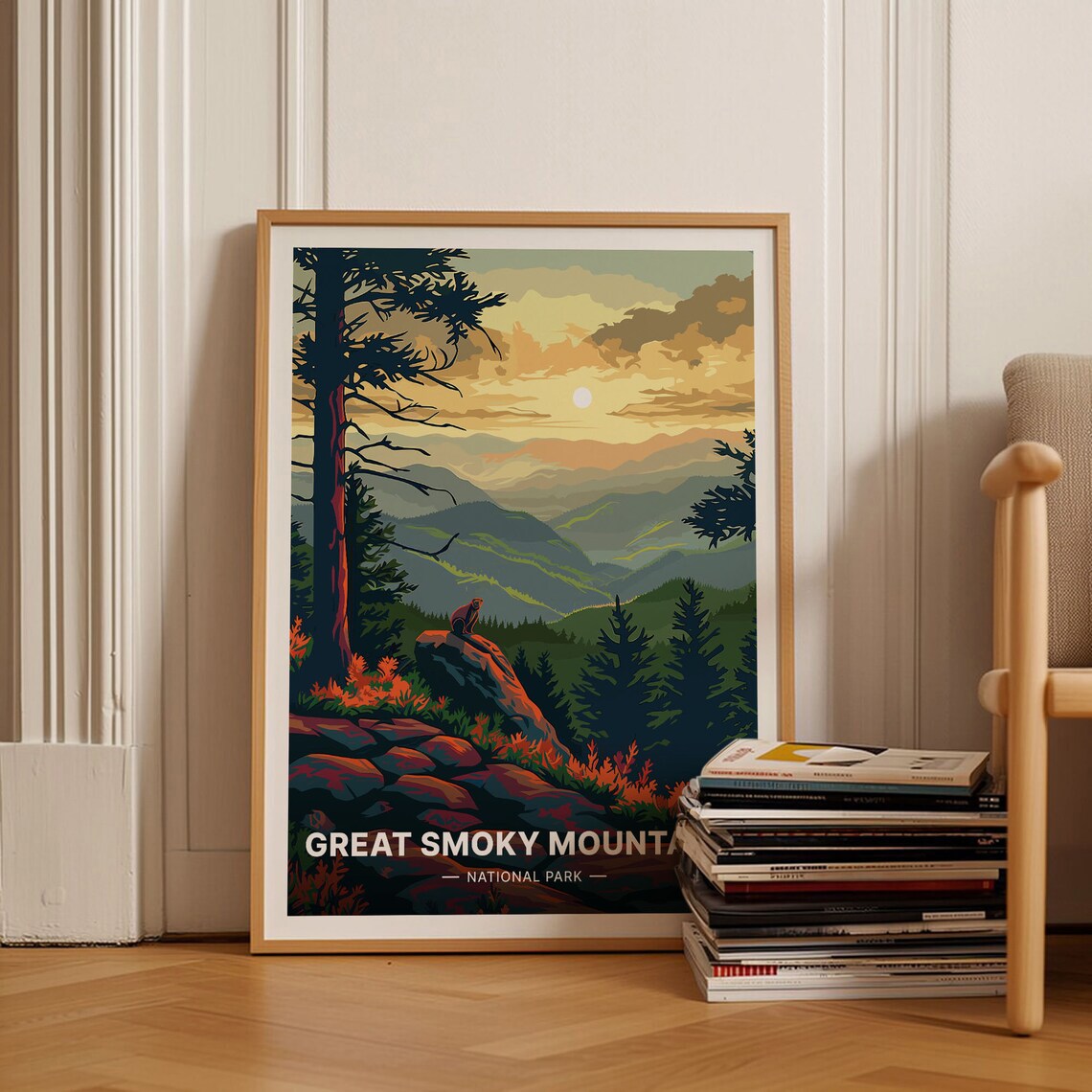 Great Smoky Mountains Travel Poster, Scenic Landscape Art