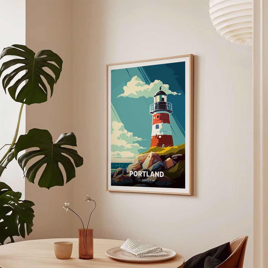 Portland Dorset Red White Lighthouse Rocky Headland Coast Poster - Image 2