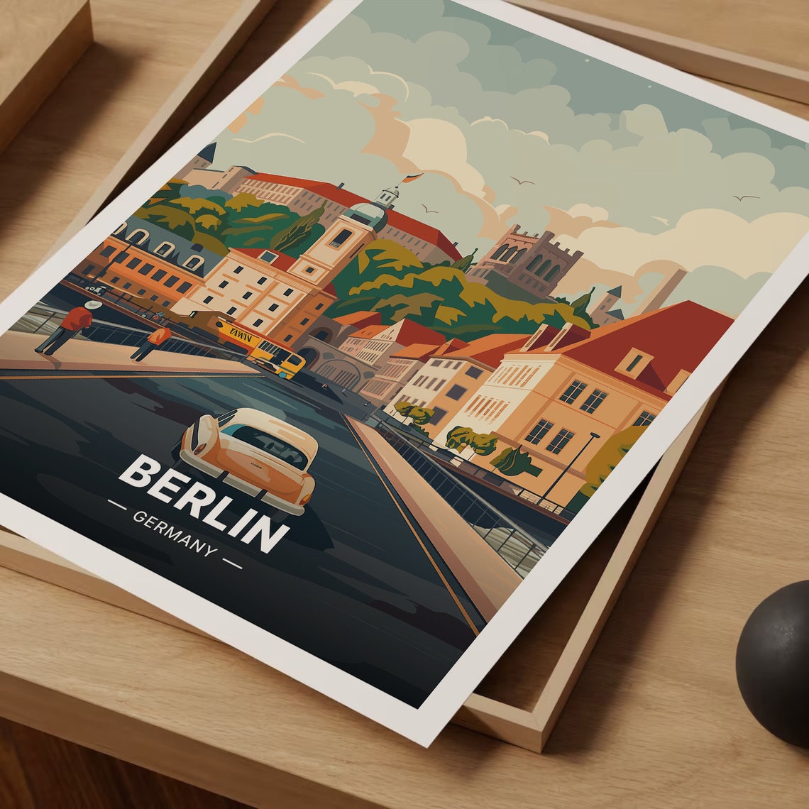 Berlin Germany Classic Car Bridge Riverside Vintage Travel Poster - Image 3