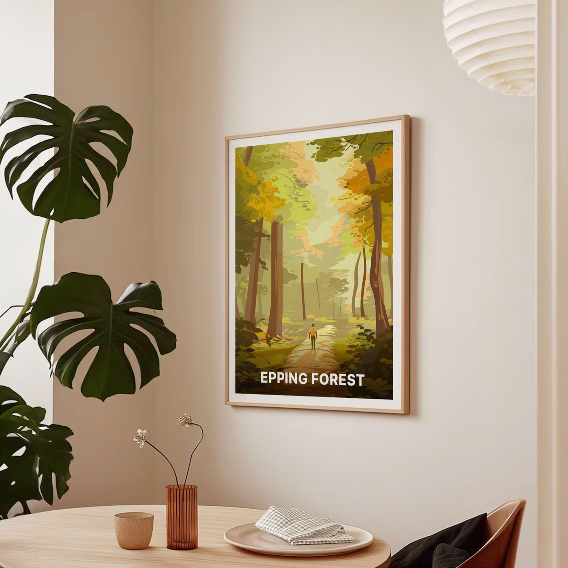 Epping Forest Sunlit Woodland Path Walker Autumn Trees Poster - Image 2