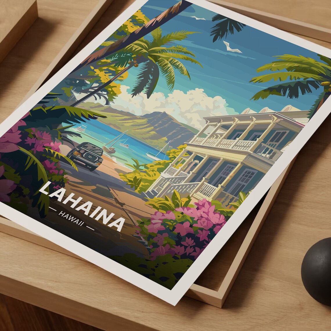 Hawaii Lahaina Travel Poster, Vibrant Cityscape Art Print - Image 3